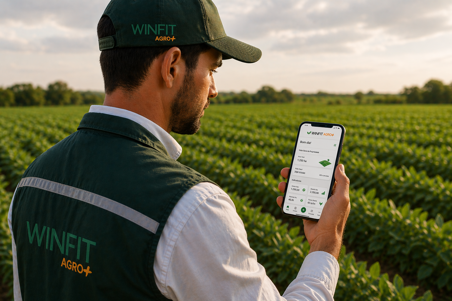 consultor usando o Winfit AGRO+ em campo